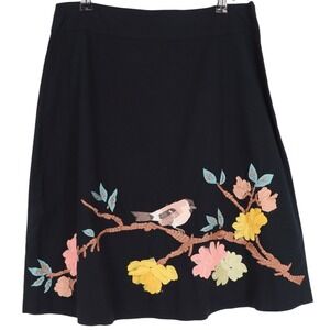 Karen Nicol By Anthropologie Womens Embroidered Sparrow Bird Skirt Size 2 Black